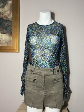 Guess by Marciano Blue & Yellow Sheer Printed Long Sleeve Top